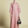 LACÉLLE - Semi-Sheer Chemical Lace Straight Kaftan Soft Pink | Signature Collection - Thumbnail Image 1