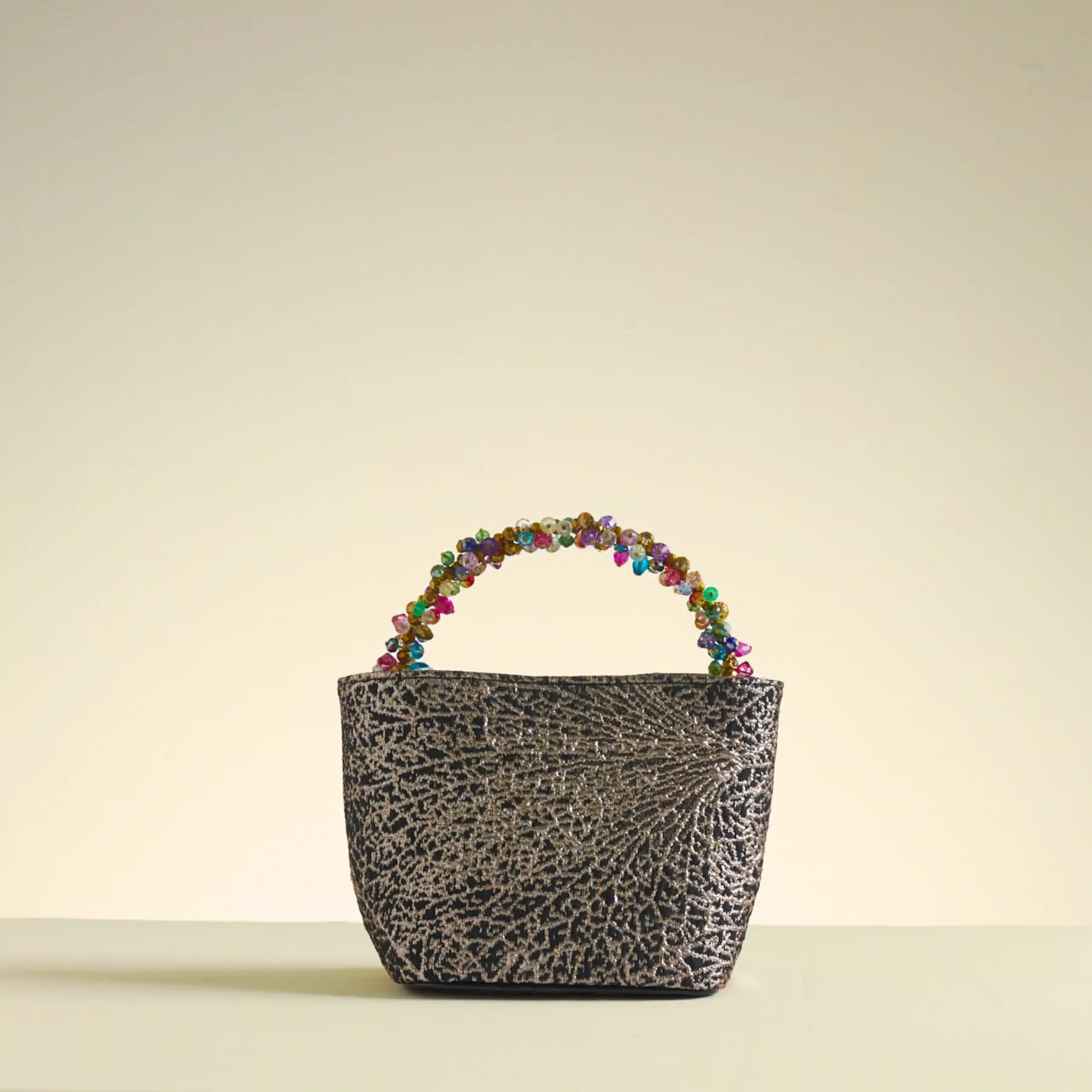 Demure studio | Crystal Embellished Rania Metallic Gold Lurex Bucket Bag