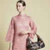 LACÉLLE - Semi-Sheer Chemical Lace Straight Kaftan Soft Pink | Signature Collection - Thumbnail Image 4