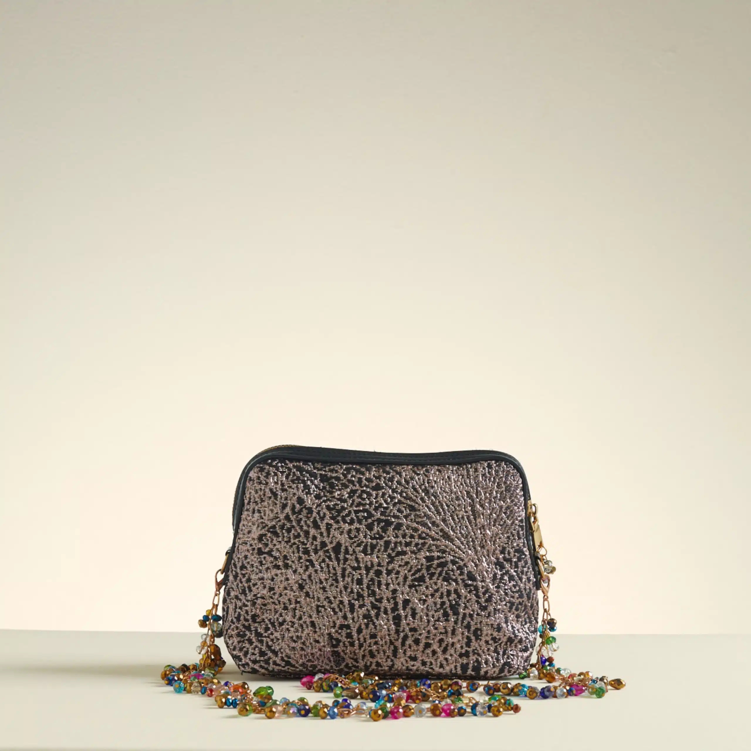 Crystal Embellished Rania Metallic Gold Lurex Clutch bag