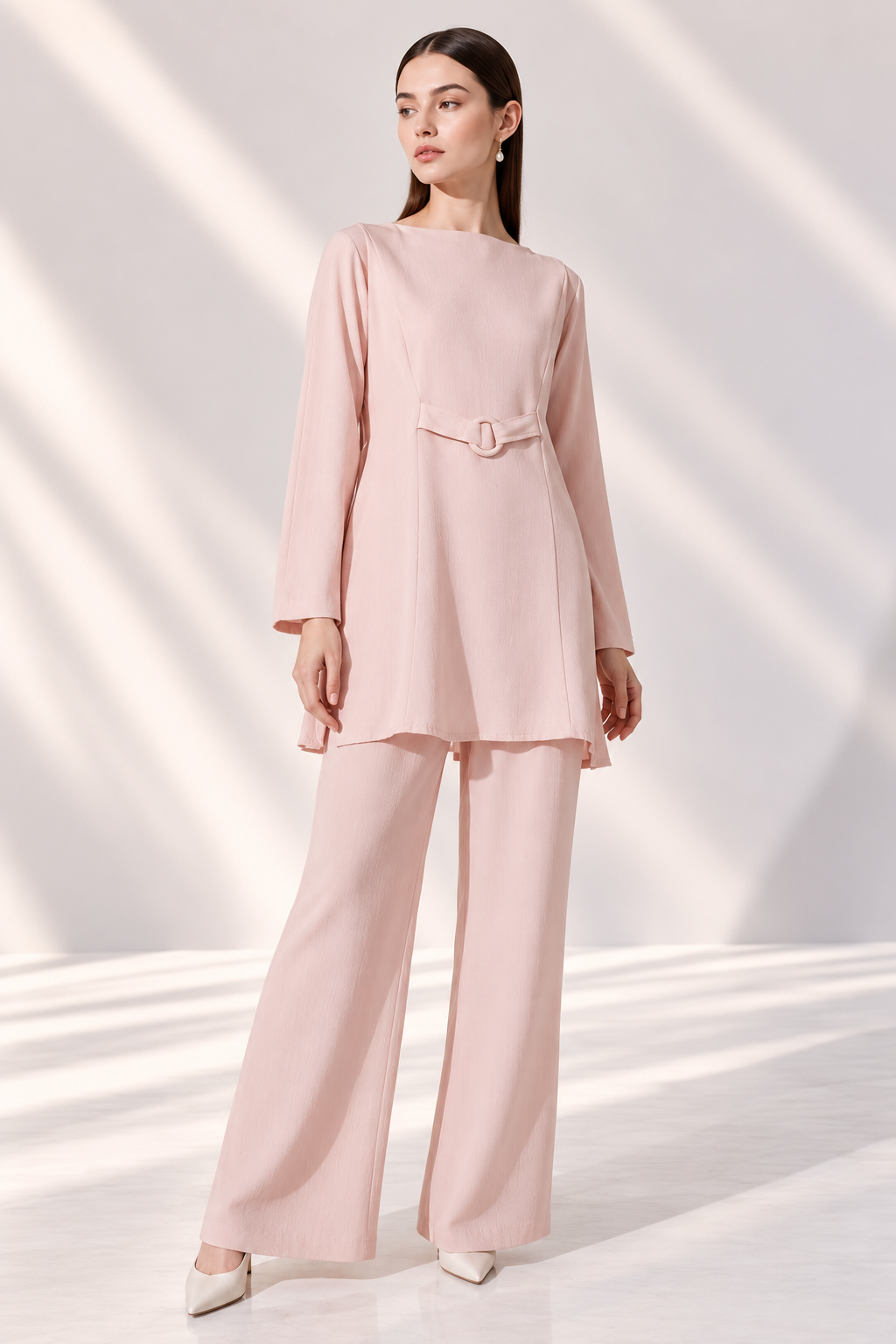 Demure Travel Wear Lenin Set Pastel Pink | Essentials