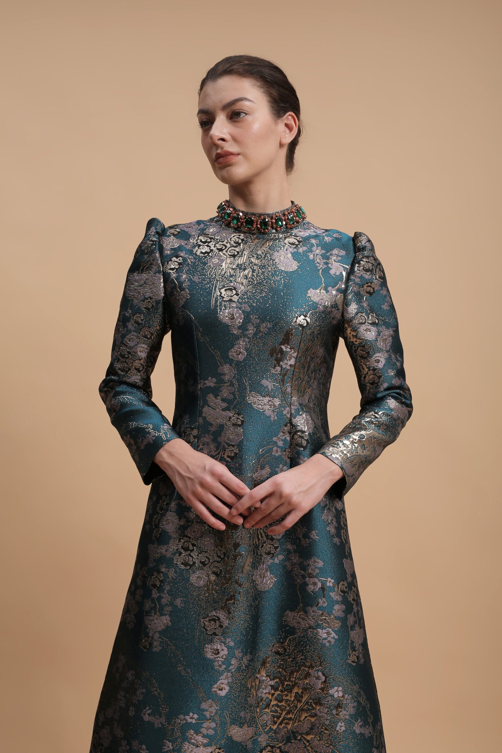Padina Embellished High Collar Dress Green | prive