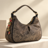 Crystal Embellished Rania Metallic Gold Lurex Tote Bag - Thumbnail Image 4