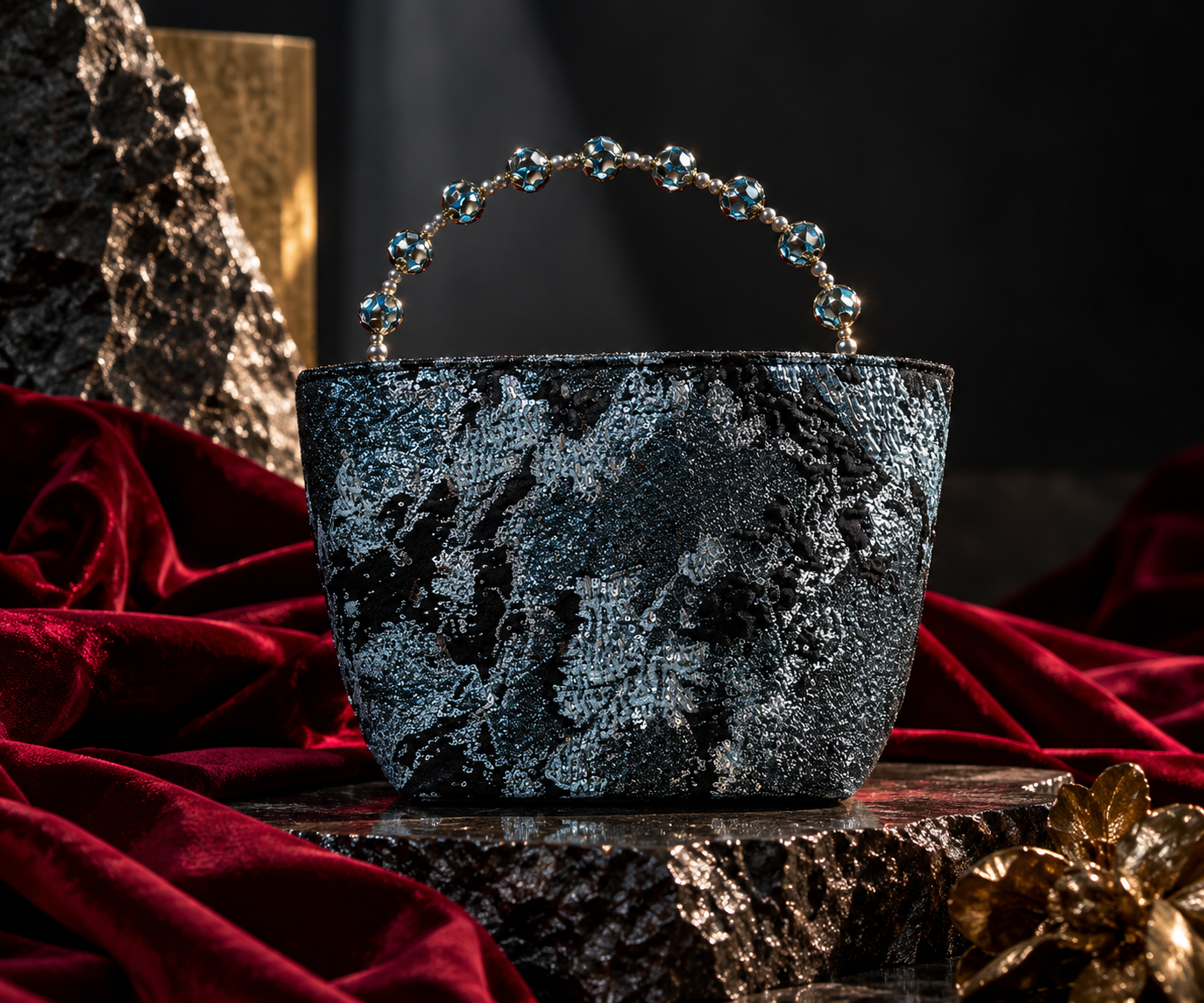 LAYLA - Crystal-Embellished 3D Jacquard Bucket Bag - Image 2