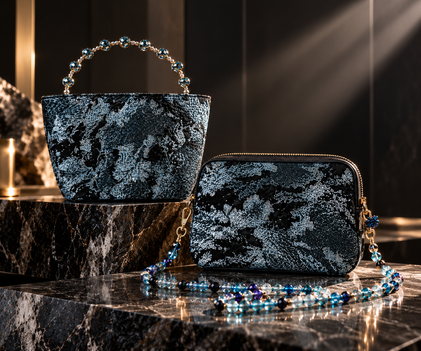 LAYLA - Crystal-Embellished 3D Jacquard Bucket Bag - Image 1