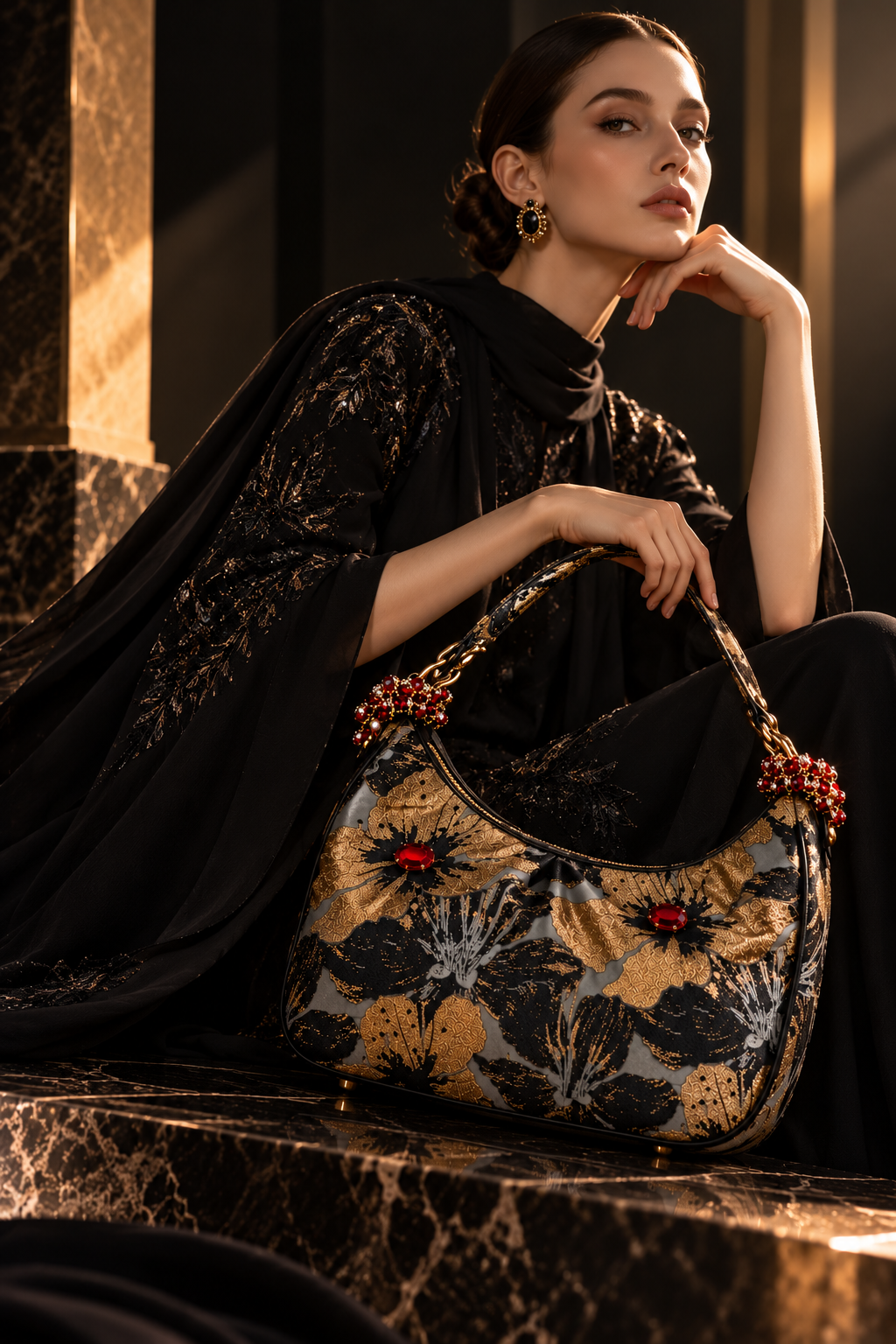 Crystal Embellished Dalia Gardenia Tote bag I Handmade