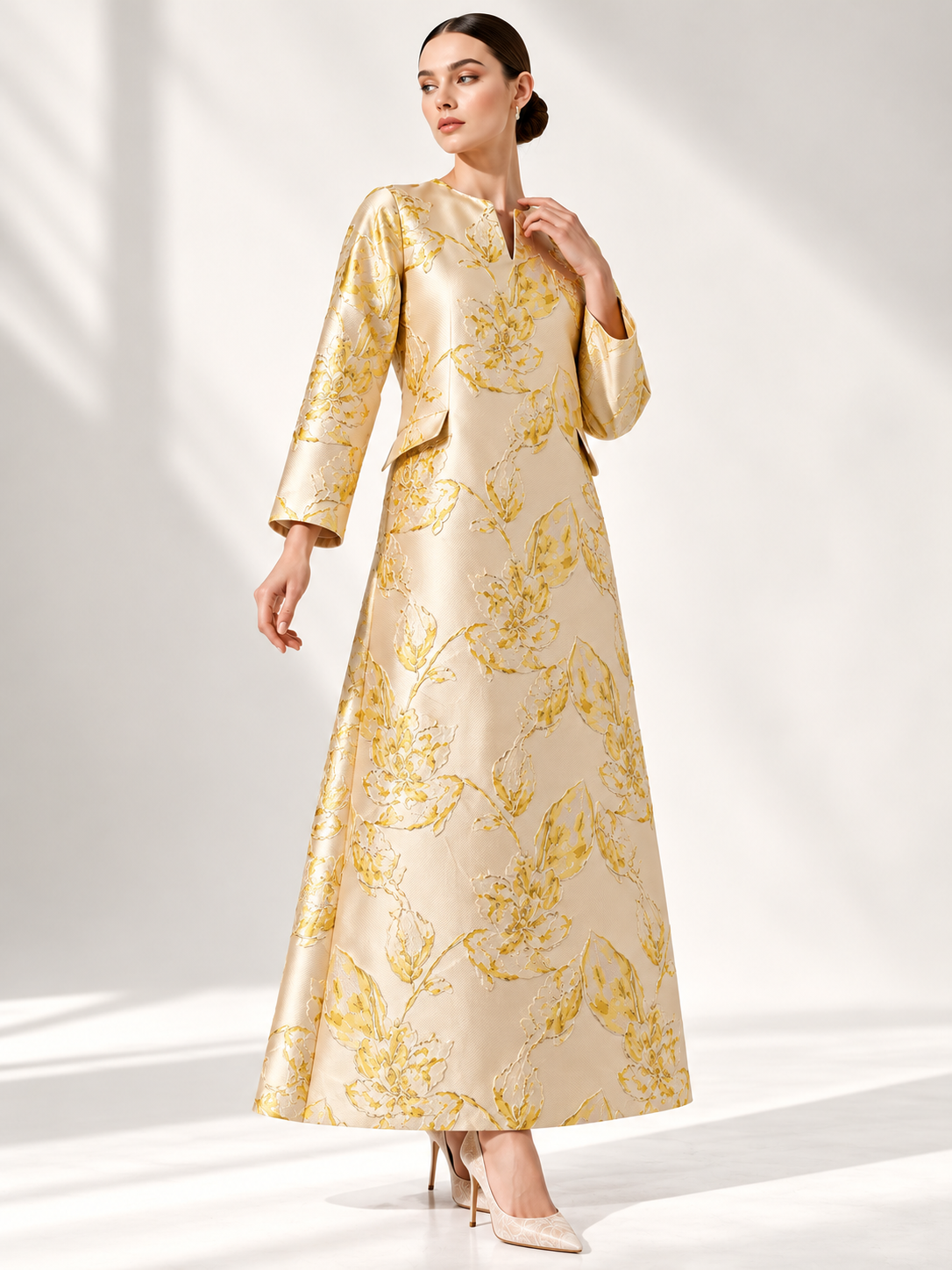 DFLORÉLLE - Gardenia-Inspired Occasion Kaftan Soft Gardenia Yellow | Privé Collection - Image 6