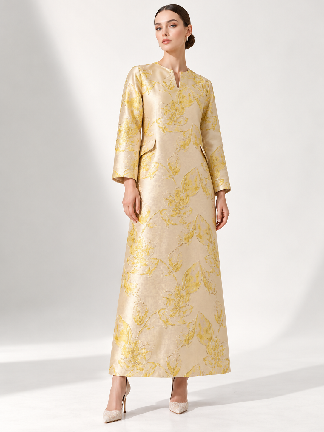 DFLORÉLLE - Gardenia-Inspired Occasion Kaftan Soft Gardenia Yellow | Privé Collection