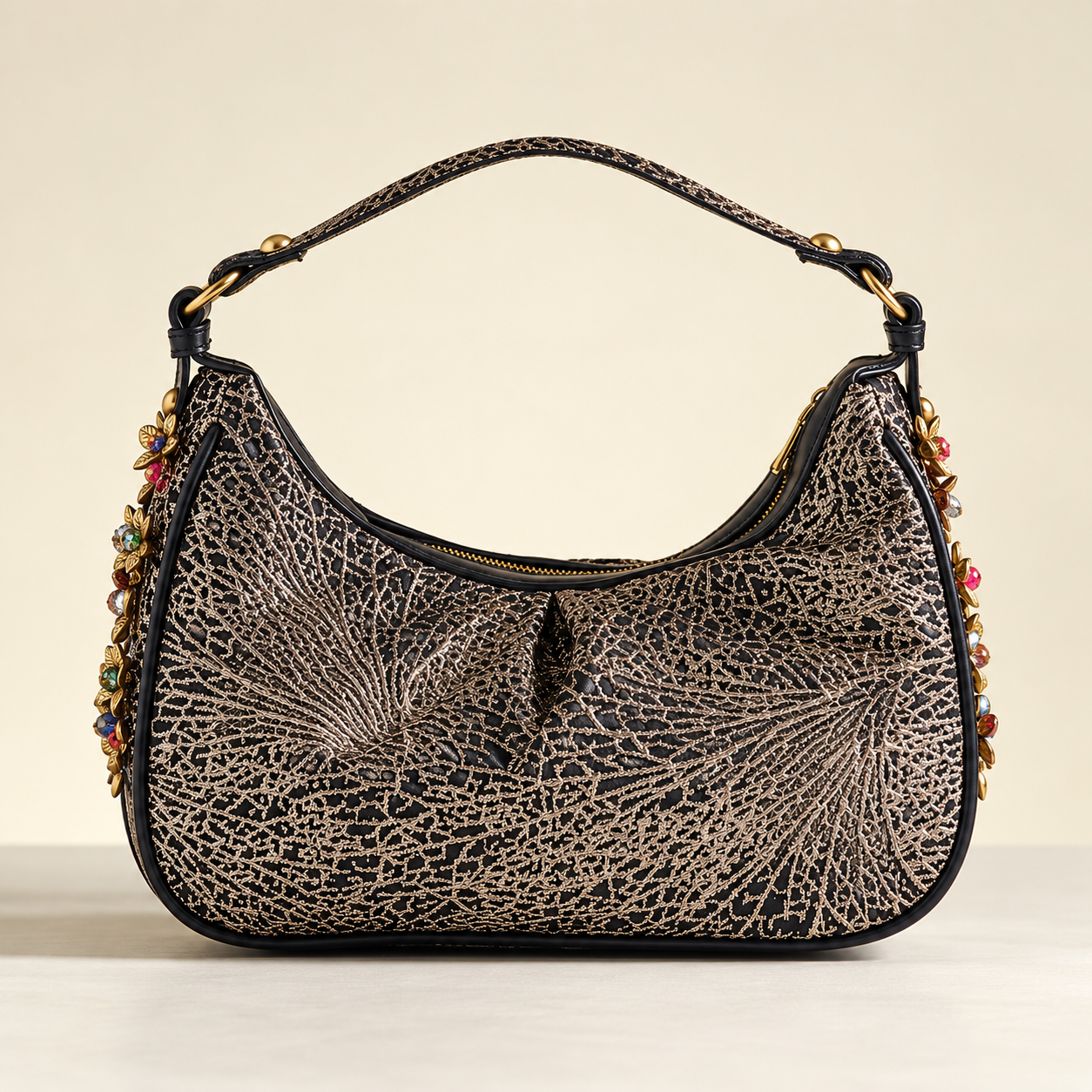 Crystal Embellished Rania Metallic Gold Lurex Tote Bag - Image 1