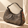 Crystal Embellished Rania Metallic Gold Lurex Tote Bag - Thumbnail Image 2