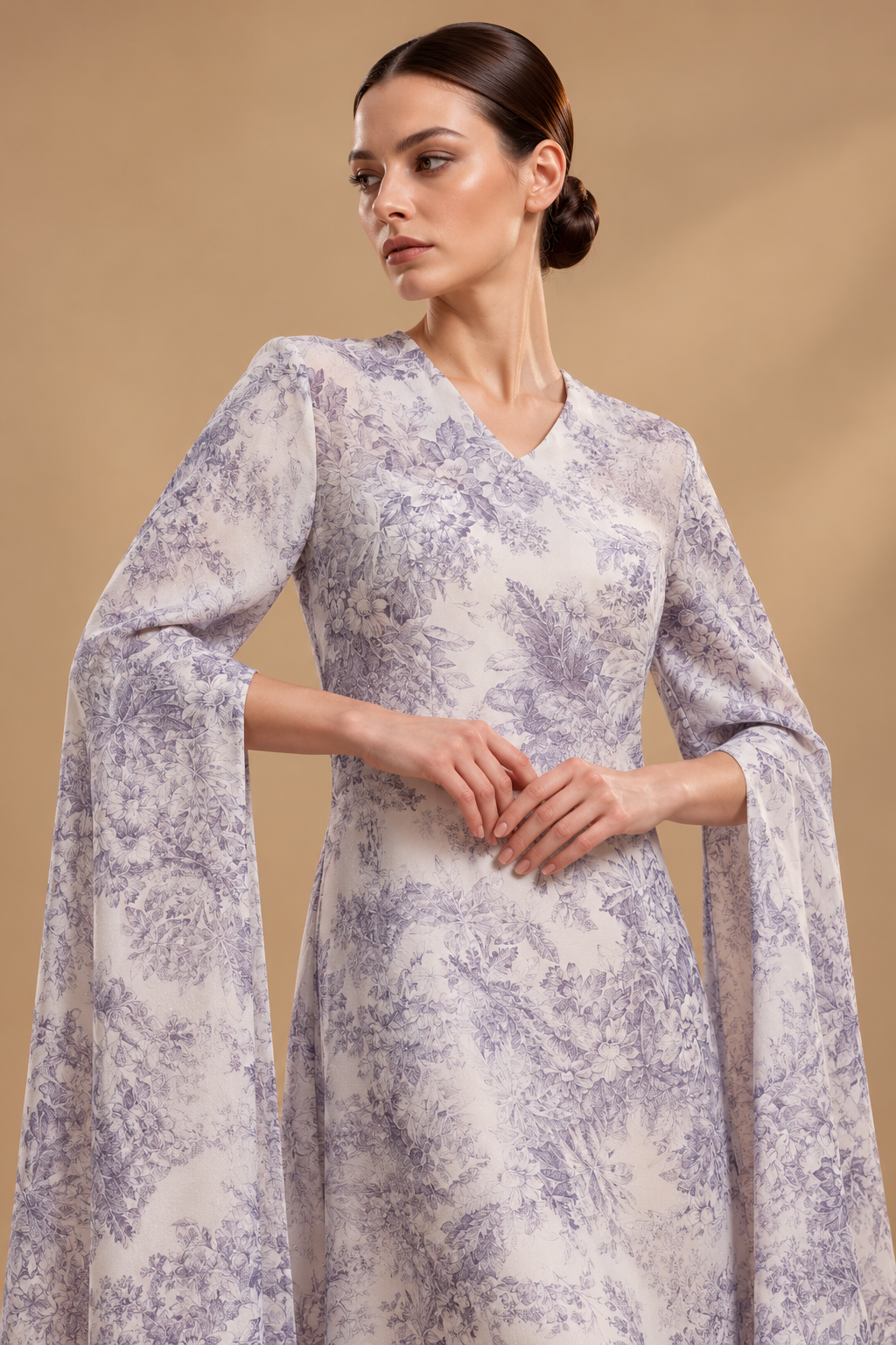 SÉRÉLLE - Long-Sleeve Silk Organza Evening Dress Royal Purple | Privé Collection