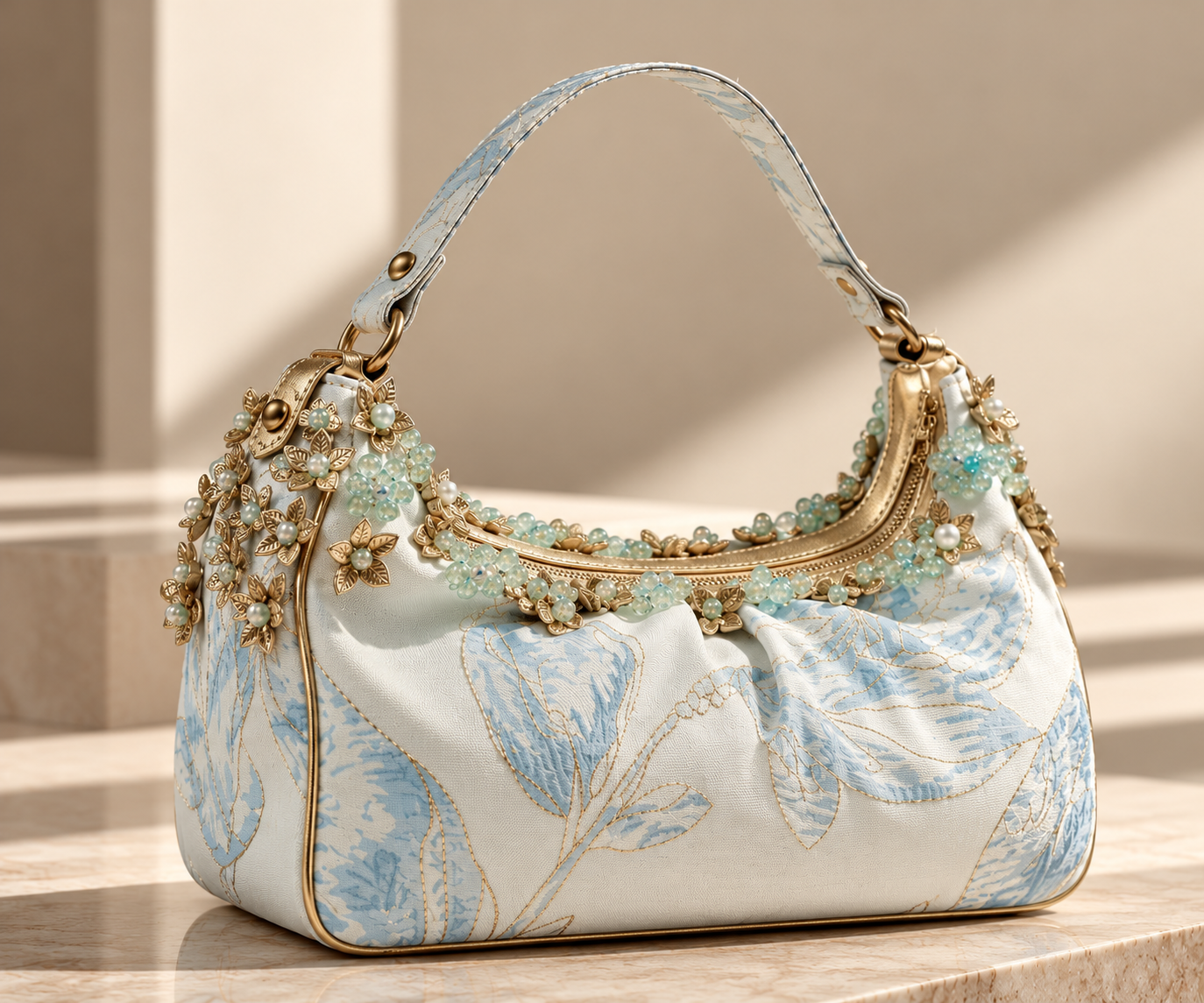 Crystal-Embellished 3D Jacquard Bucket Bag I Handmade
