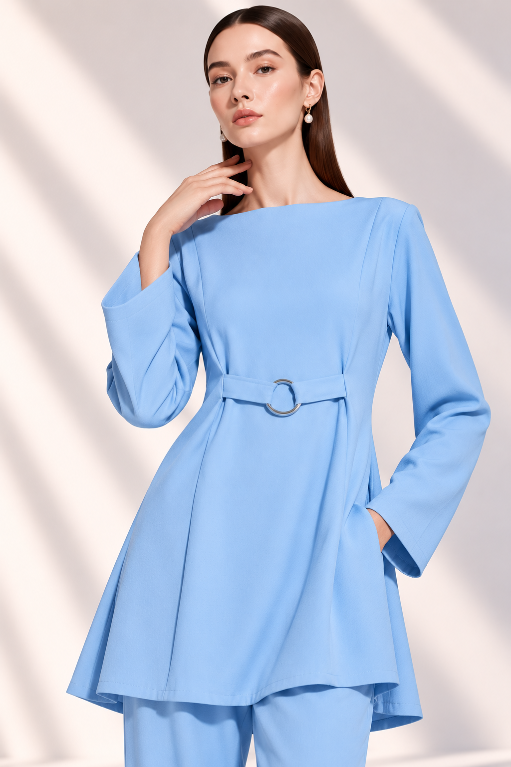 Demure Travel Wear Lenin Set Pastel Blue | Essentials