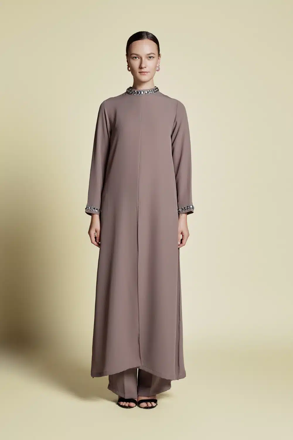 VELMONT - Frusan Silk Tailored Midi Coat Set Coffee Brown | Privé Collection