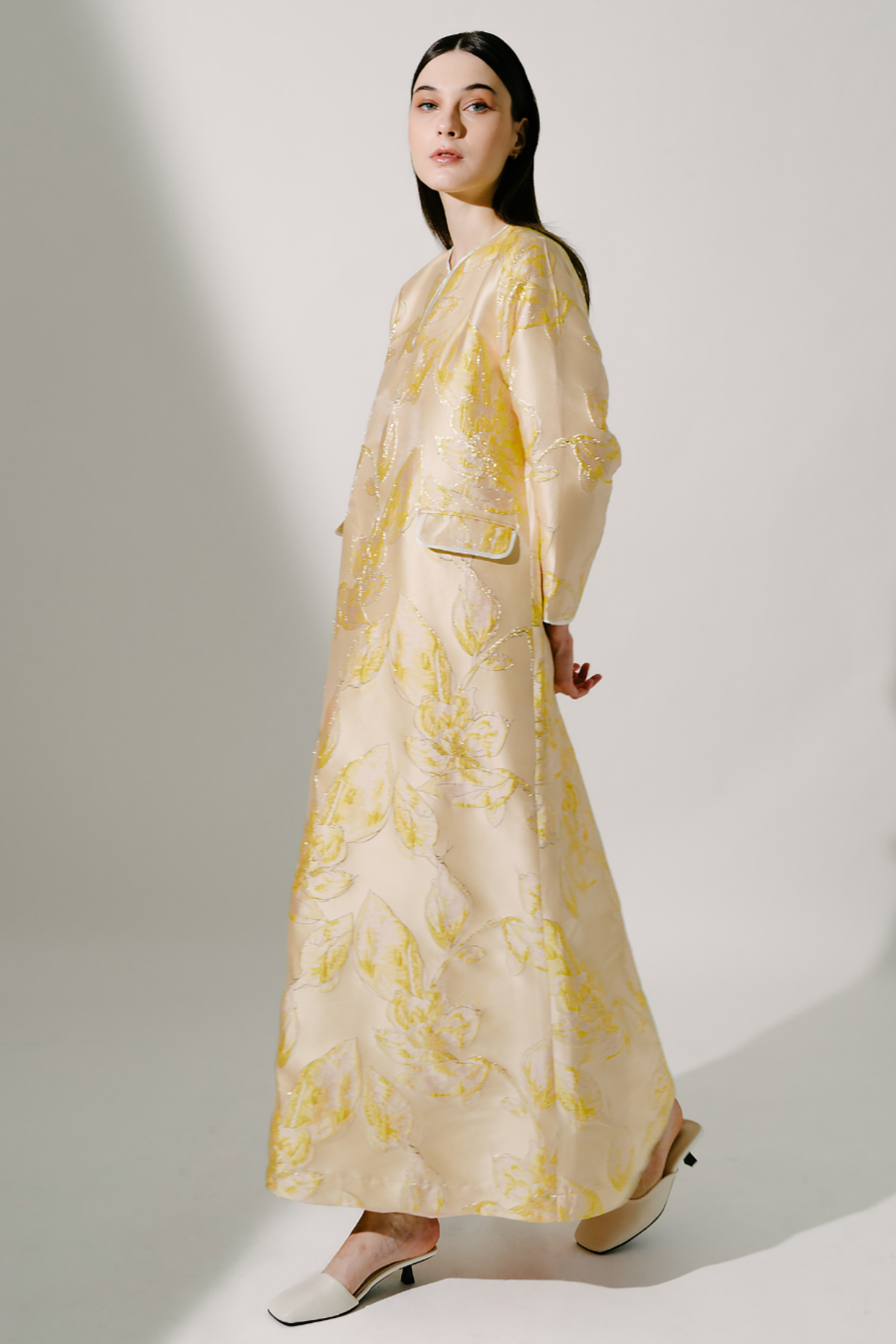 DFLORÉLLE - Gardenia-Inspired Occasion Kaftan Soft Gardenia Yellow | Privé Collection - Image 3