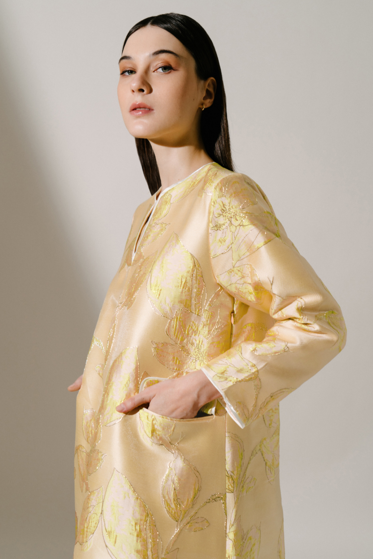 DFLORÉLLE - Gardenia-Inspired Occasion Kaftan Soft Gardenia Yellow | Privé Collection - Image 5
