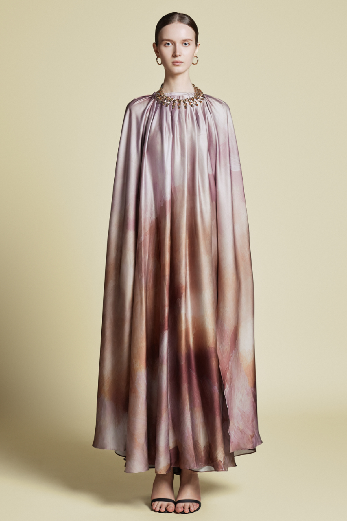 TERREVIENNE - Abstract Italian Silk Cape Kaftan Abstract Brown | Signature Collection