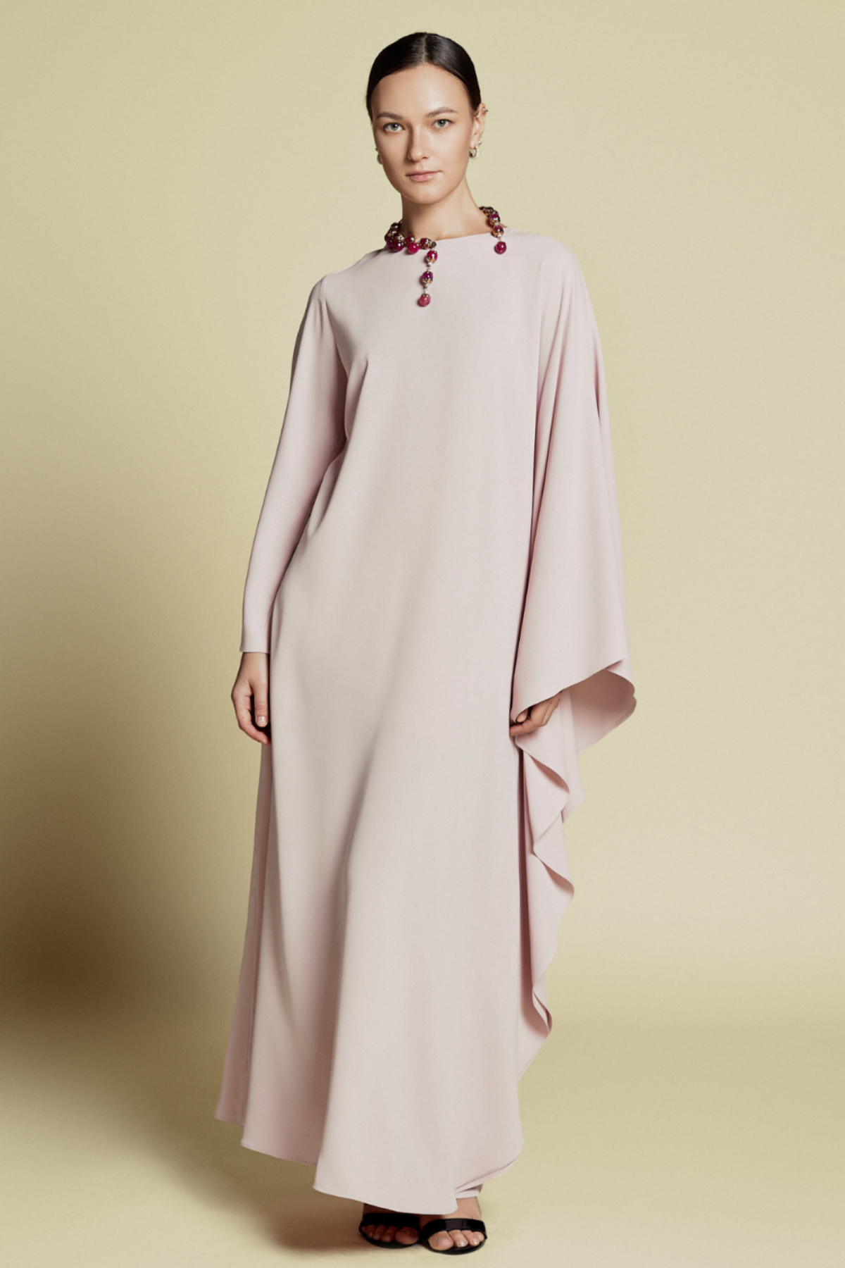 ROSÉVIENNE - Asymmetrical Crepe de Chine Kaftan Baby Pink | Signature Collection