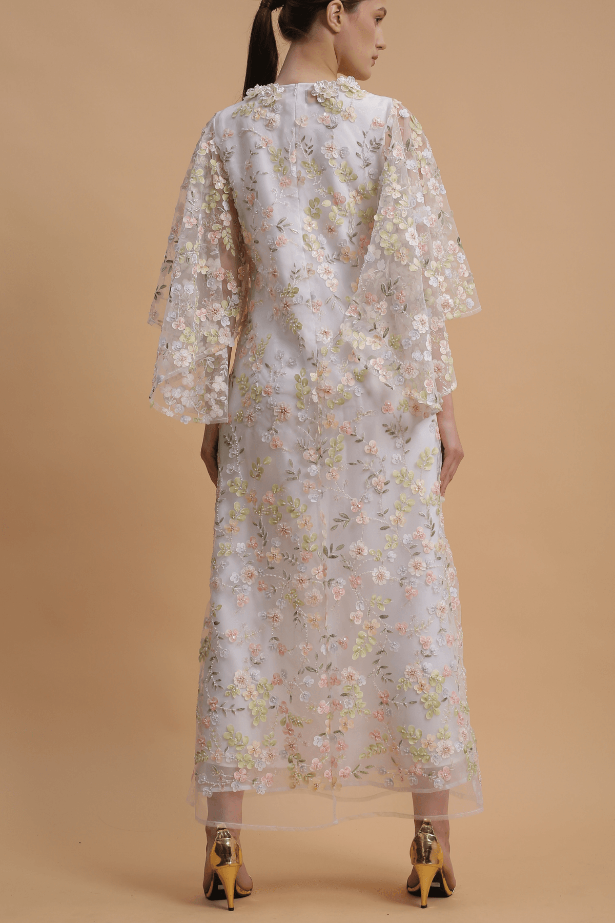 Beaded Floral Sequin Gown White Flowers | prive - Image 4