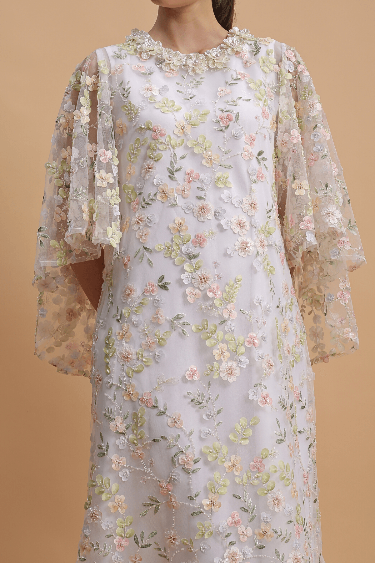 Beaded Floral Sequin Gown White Flowers | prive - Image 3