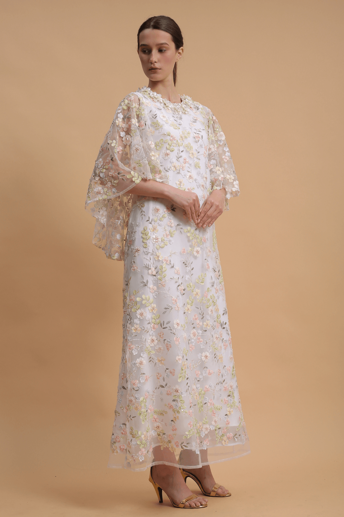 Beaded Floral Sequin Gown White Flowers | prive - Image 2