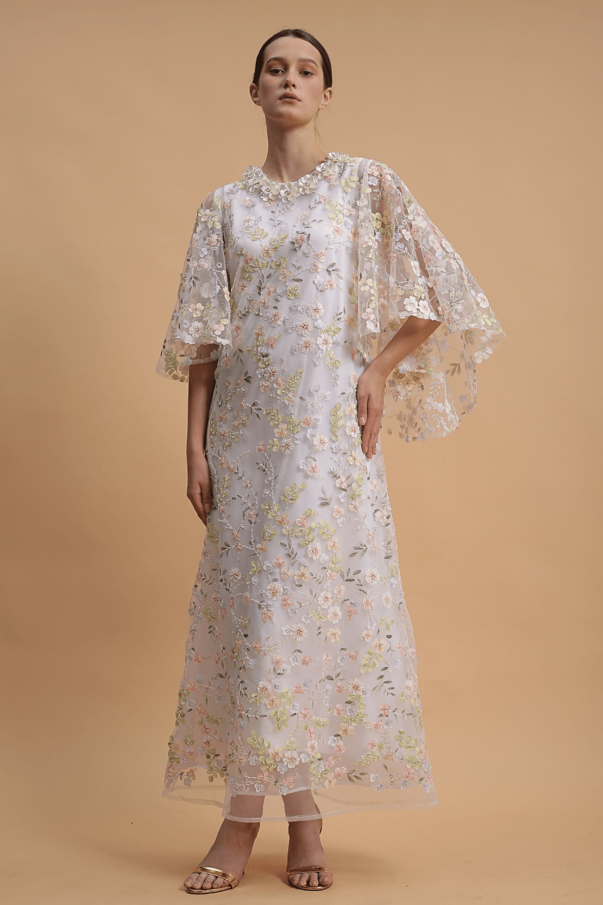 Beaded Floral Sequin Gown White Flowers | prive - Image 5