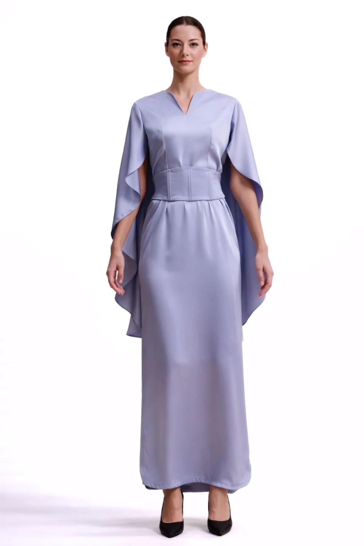 Sienna Mini Cape Belted Slim Caftan Dress Lilac | prive