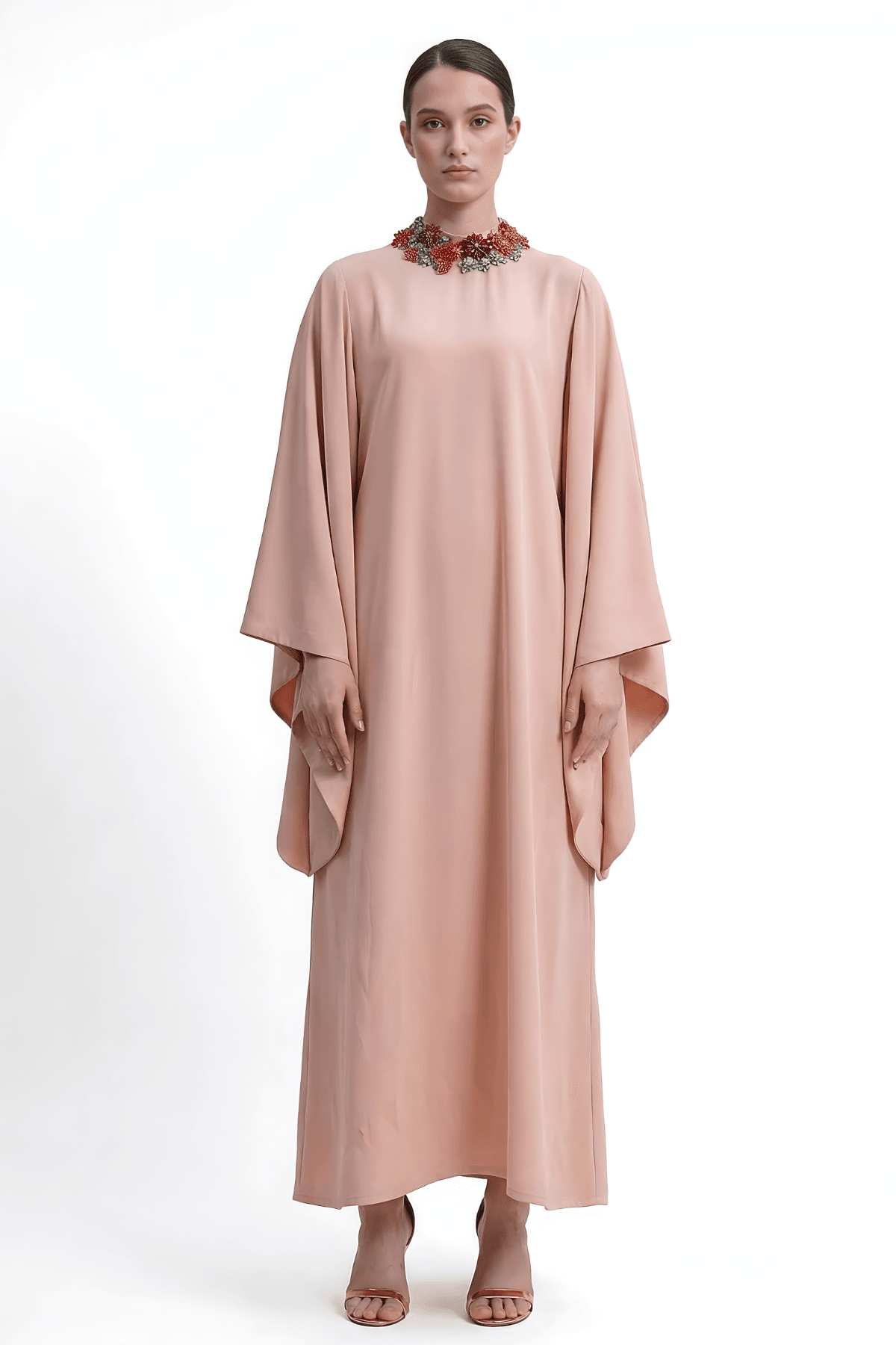 Eden Long Sleeve Caftan Dress Salmon Pink | prive