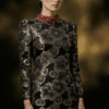 Noctelle Embellished High-Collar Jacquard Dress - Black & Gold - Thumbnail Image 4