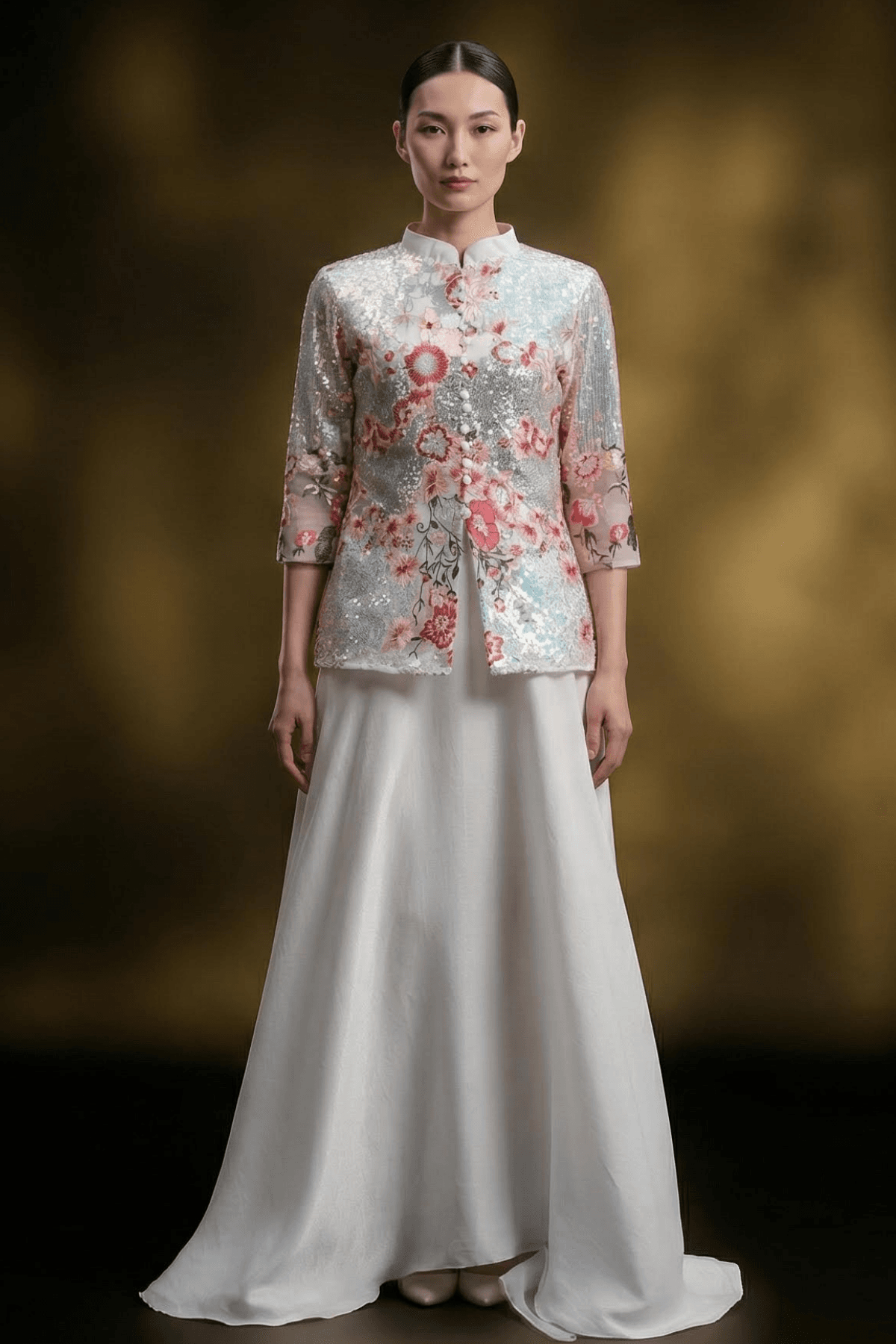 DÉLORIENNE - 3D Floral Lace Jacket & Maxi Dress Soft Pink & Ivory White | Privé Collection - Image 3