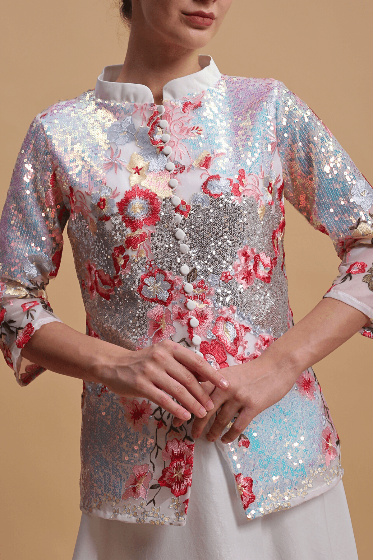 DÉLORIENNE - 3D Floral Lace Jacket & Maxi Dress Soft Pink & Ivory White | Privé Collection - Image 4