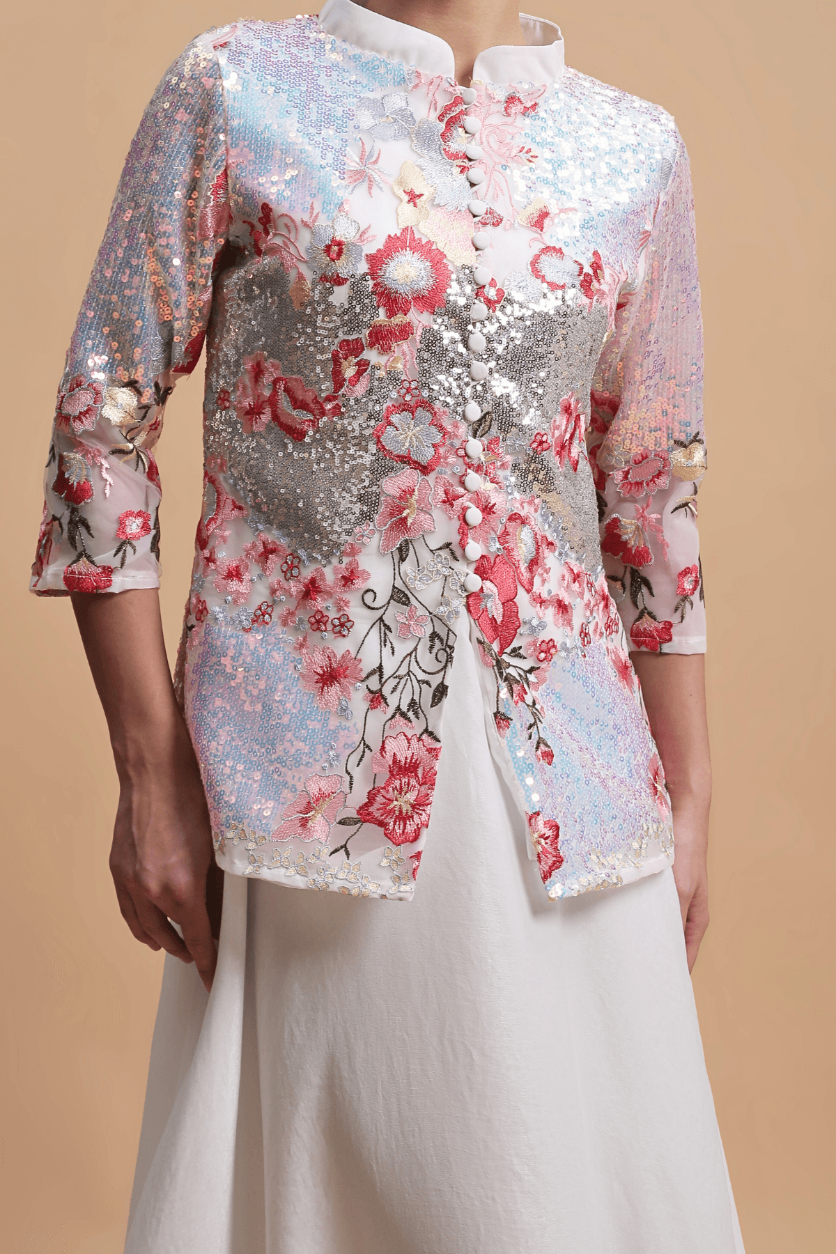 DÉLORIENNE - 3D Floral Lace Jacket & Maxi Dress Soft Pink & Ivory White | Privé Collection - Image 6