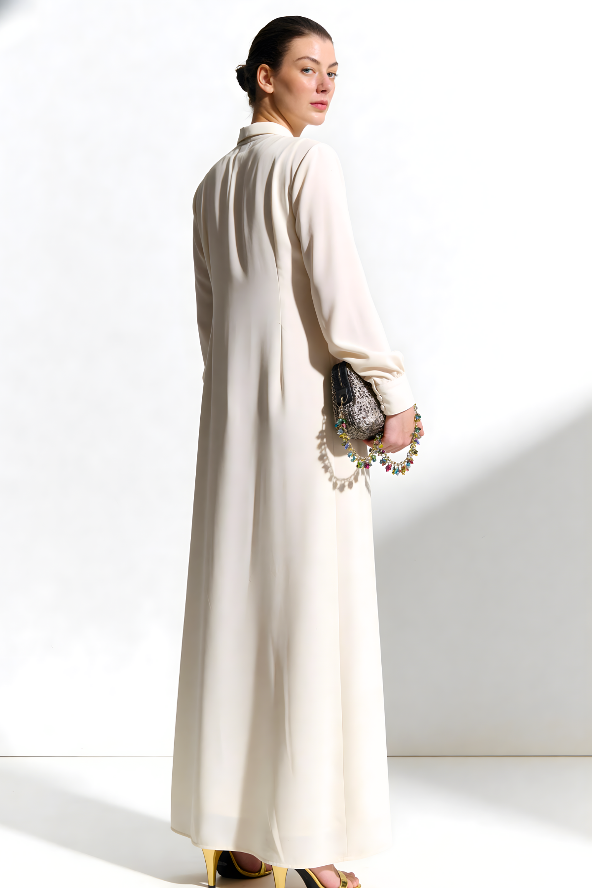 Buttoned Nidha Silk Dress Broken White | prive - Image 4