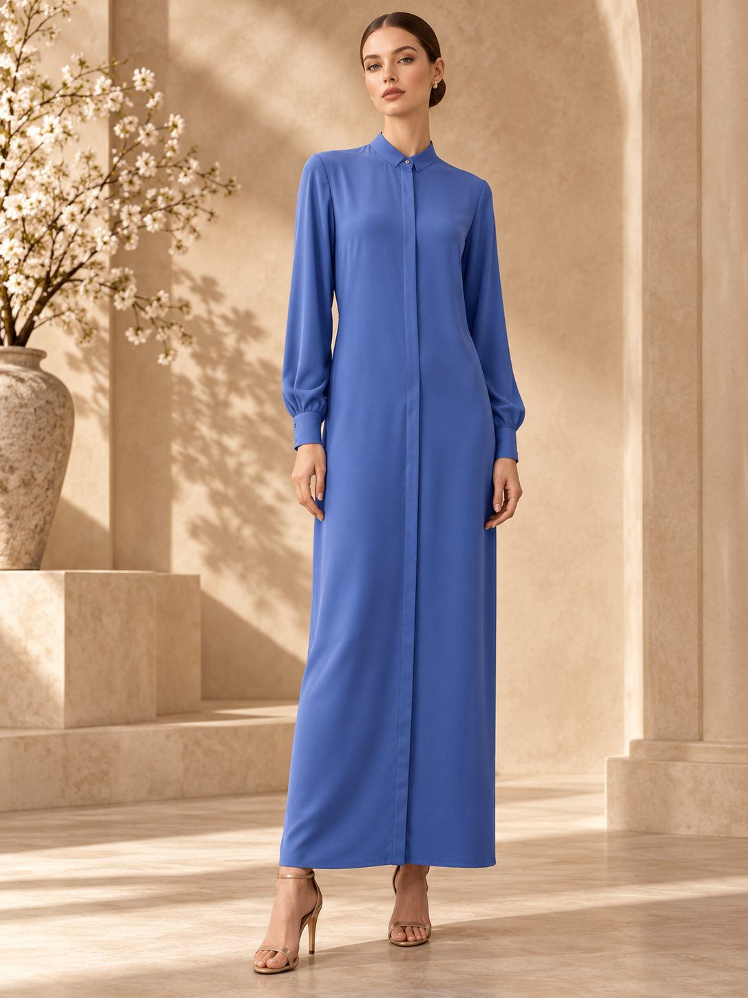 MANDARIN-COLLAR SILK SHIRT DRESS - Image 5
