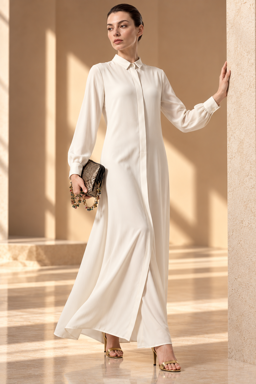 Buttoned Nidha Silk Dress Broken White | prive - Image 5