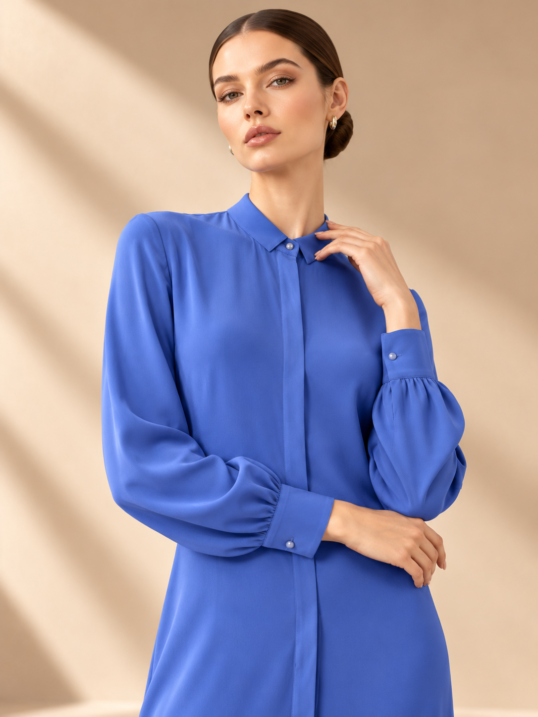 MANDARIN-COLLAR SILK SHIRT DRESS - Image 3