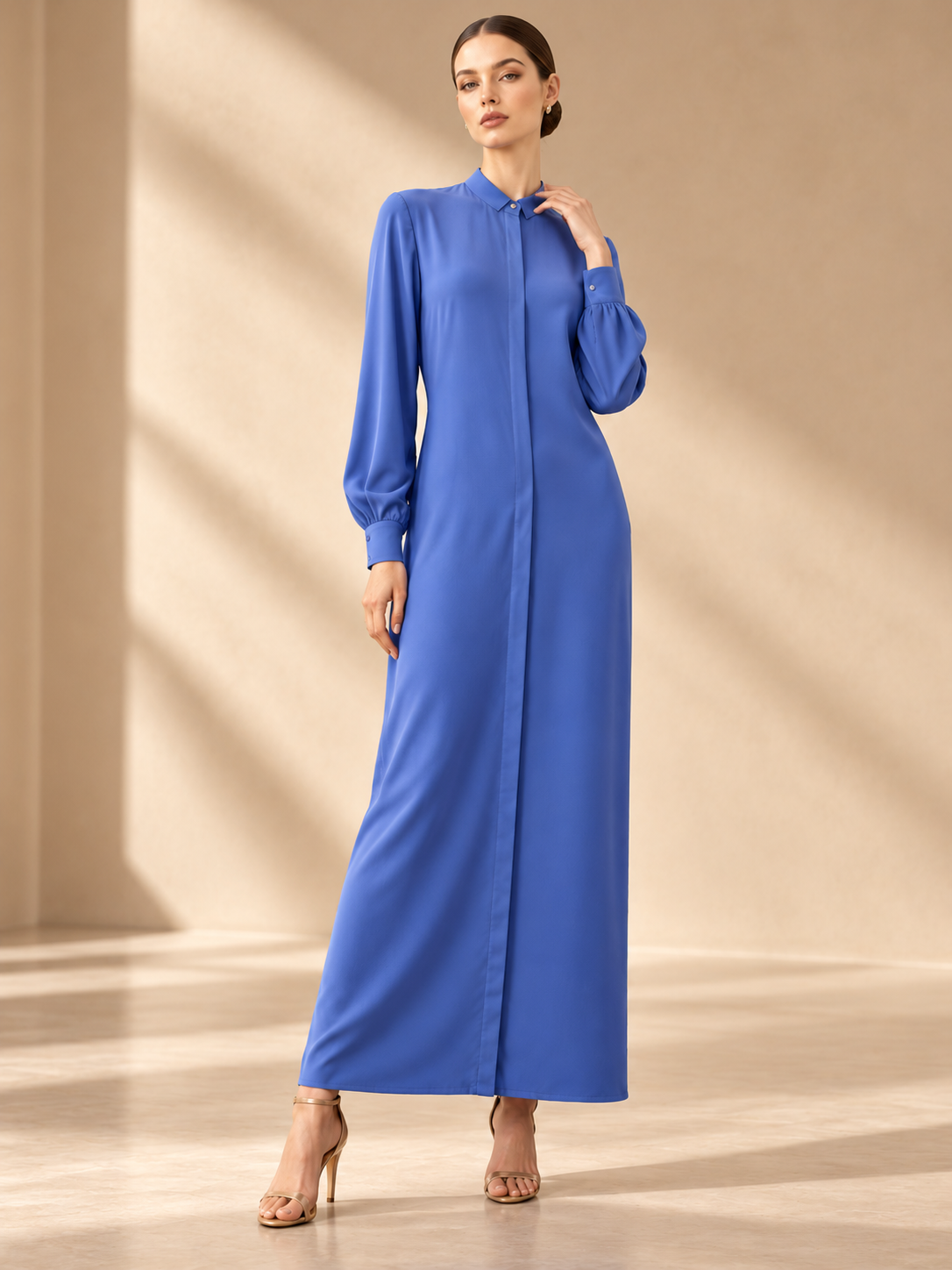 MANDARIN-COLLAR SILK SHIRT DRESS - Image 2