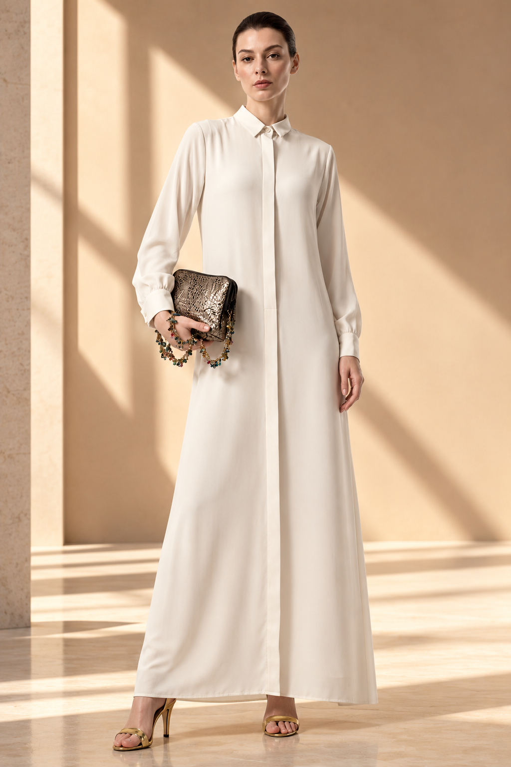 Buttoned Nidha Silk Dress Broken White | prive