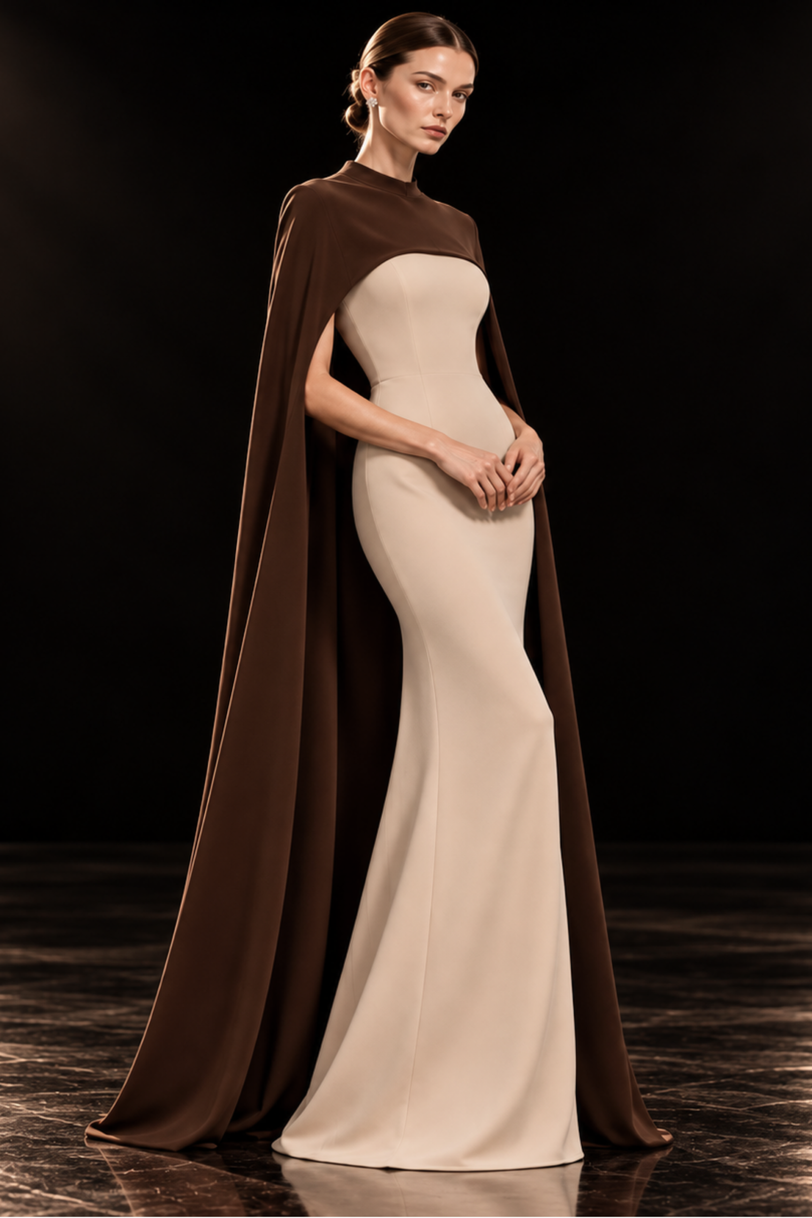 TWO-TONE CAPE & COLUMN GOWN SET - Image 3
