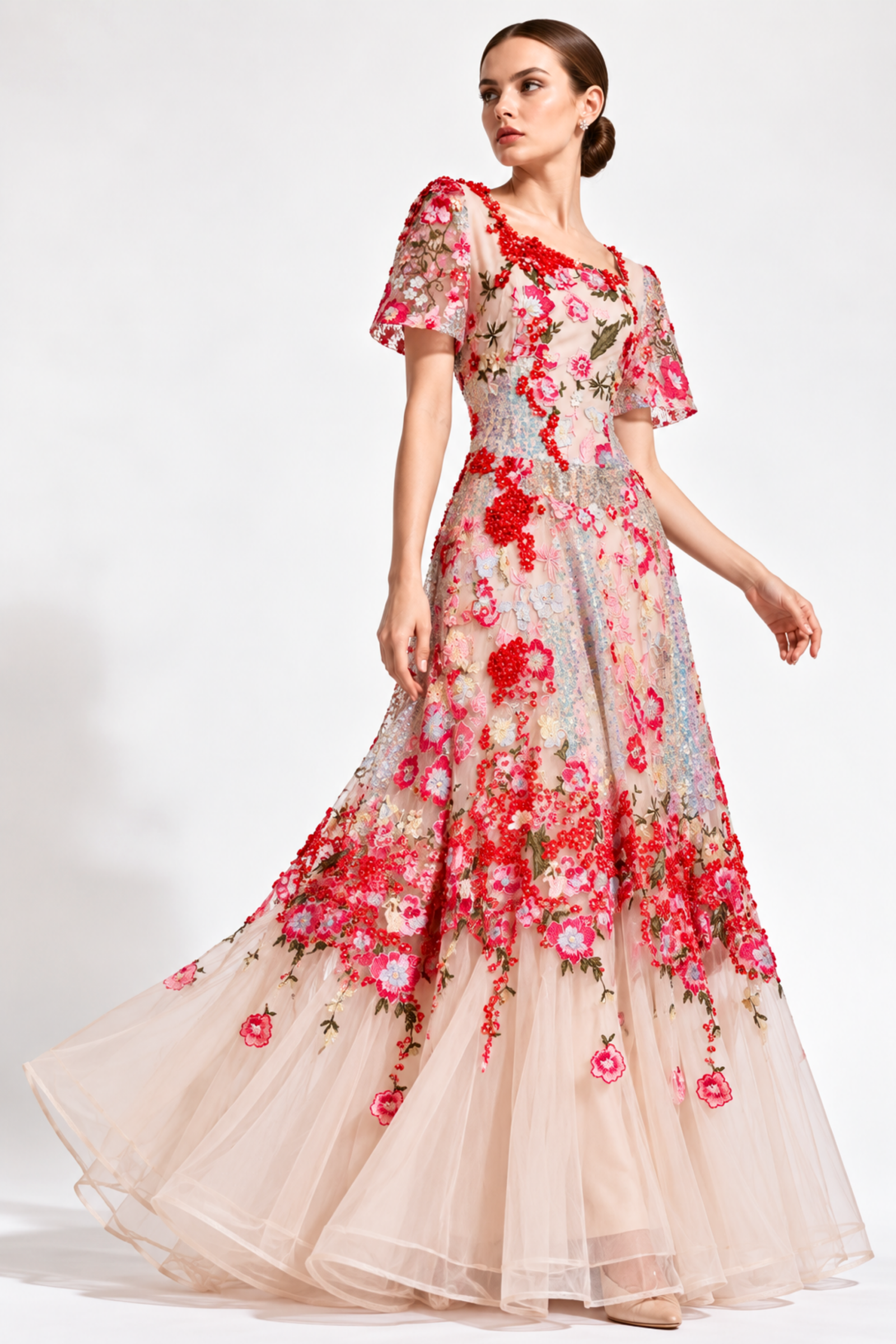 FLORAL SEQUIN & TULLE EVENING GOWN - Image 4