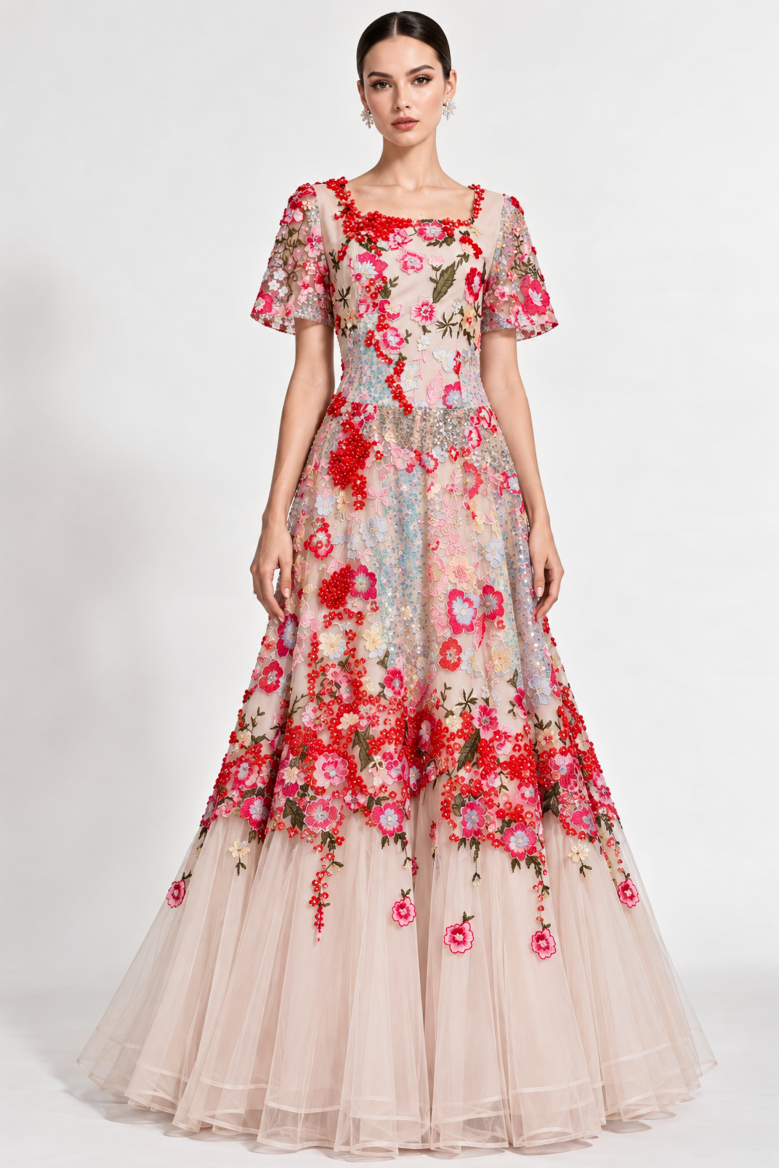 FLORAL SEQUIN & TULLE EVENING GOWN - Image 3