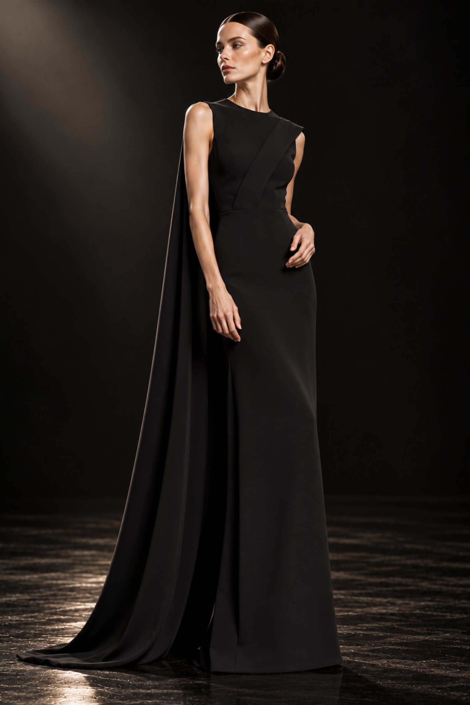 ÉPURE - Sculpted Asymmetric Cape Gown - Image 4