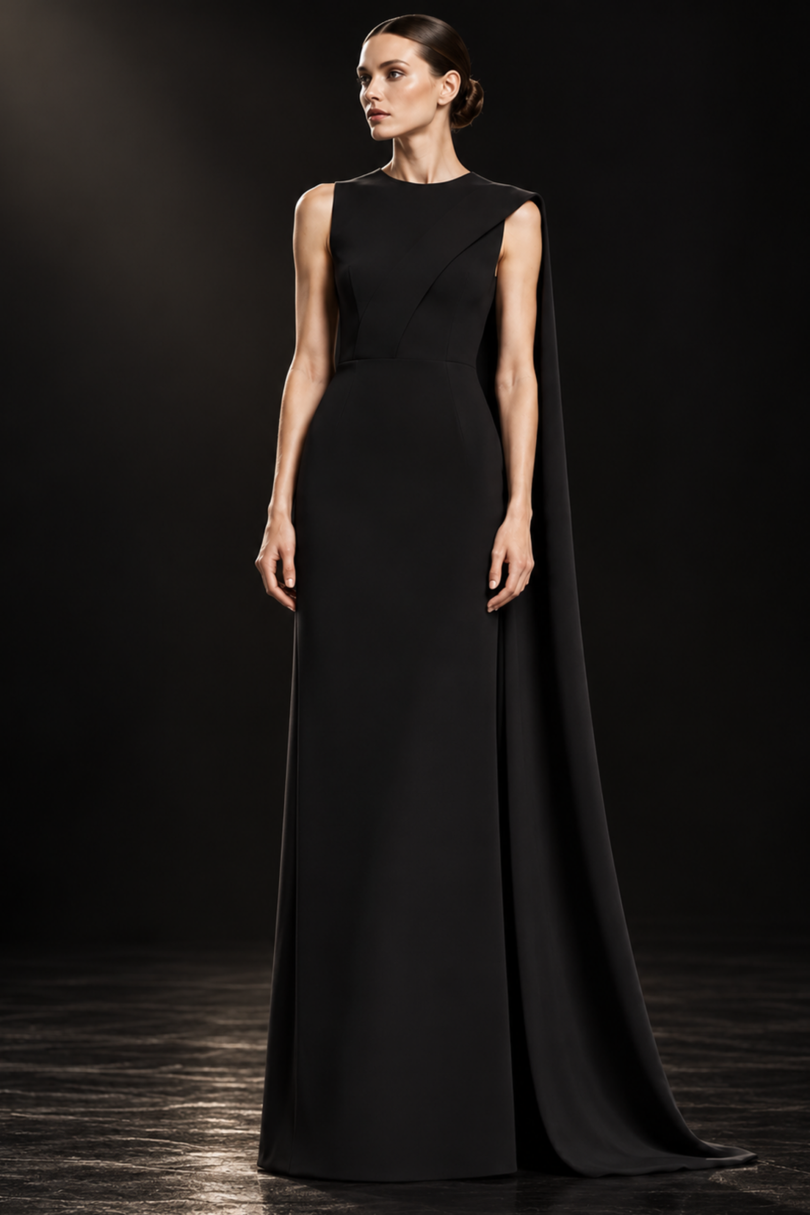 ÉPURE - Sculpted Asymmetric Cape Gown - Image 3